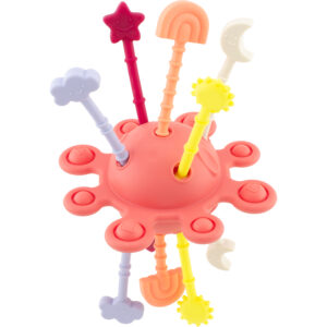 SILICONE : JOUET D'ÉVEIL LUNE ROUGE ou BLEUE